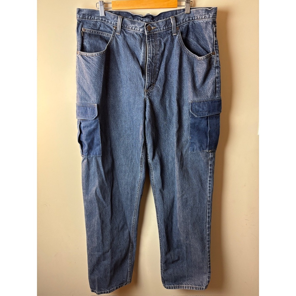 Mens 40x34 L.L.Bean Jeans Blue Denim Double l Relaxed‎ Fit Mid Rise Cargo Style